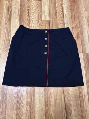 Chanel Navy And Red Mini Skirt Lined Button Front Vintage 38